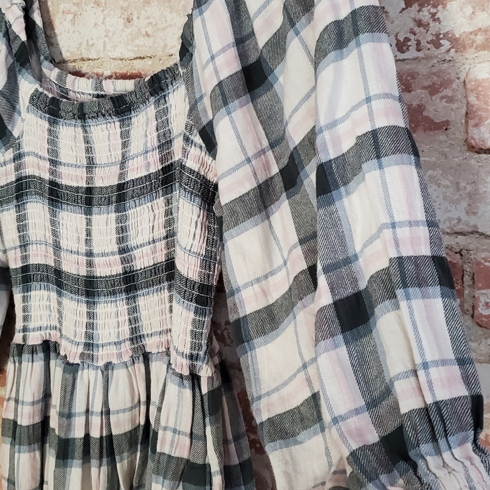 Madewell Lucie Elbow-Sleeve Smocked Mini Dress in Lebaum Plaid Medium - Picture 8 of 11